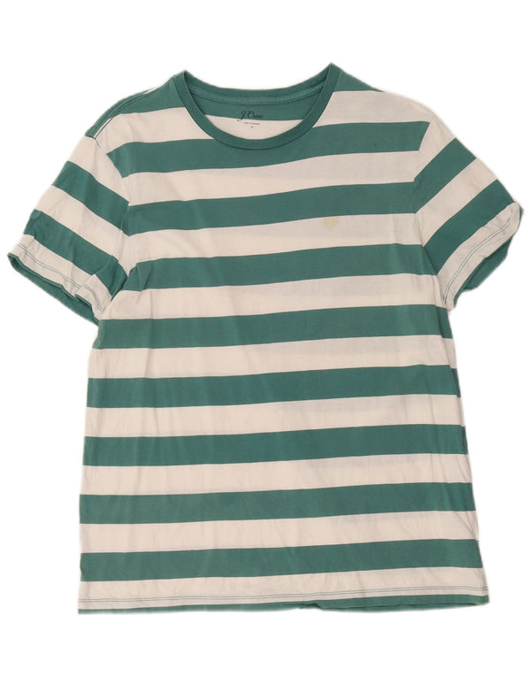 J. Crew Mens T-Shirt Top Large Green Striped Cotton