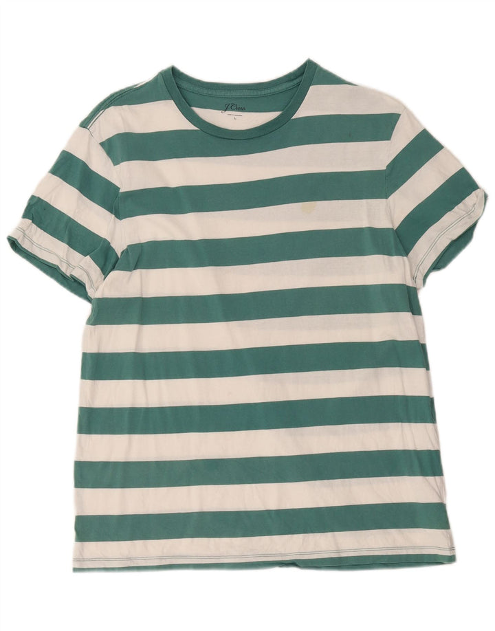 J. Crew Mens T-Shirt Top Large Green Striped Cotton