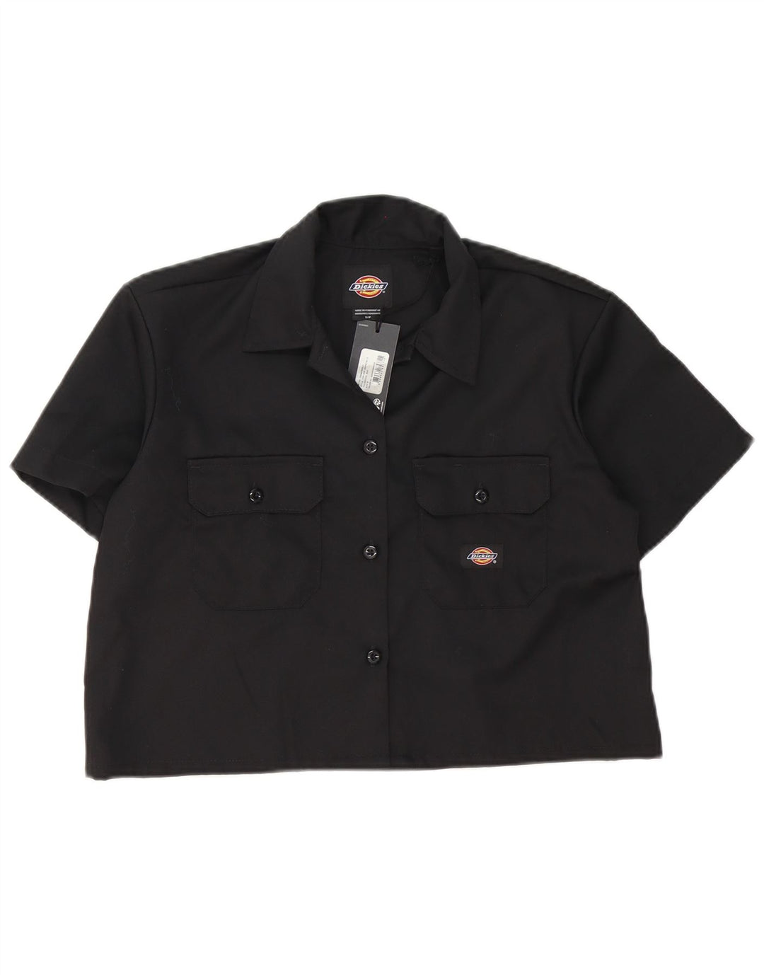 Dickies Womens Oversized Crop Short Sleeve Shirt UK 10 Small Black Cotton
