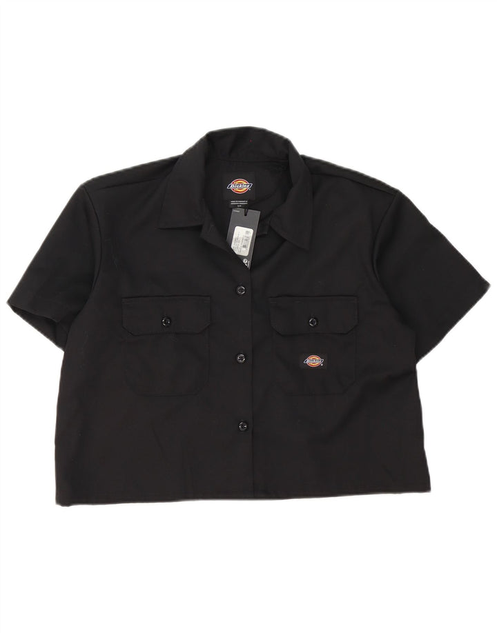 Dickies Womens Oversized Crop Short Sleeve Shirt UK 10 Small Black Cotton
