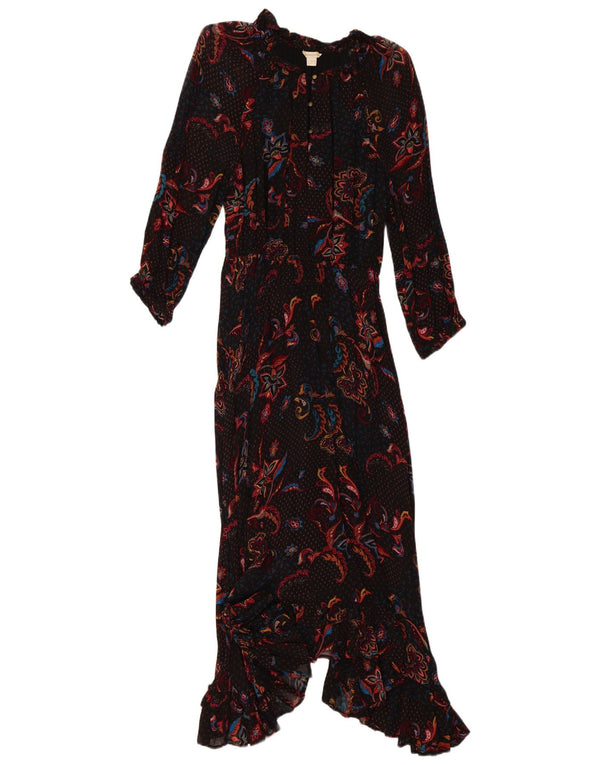 Monsoon Womens Long Sleeve Asymmetric Maxi Dress UK 14 Medium Black Paisley