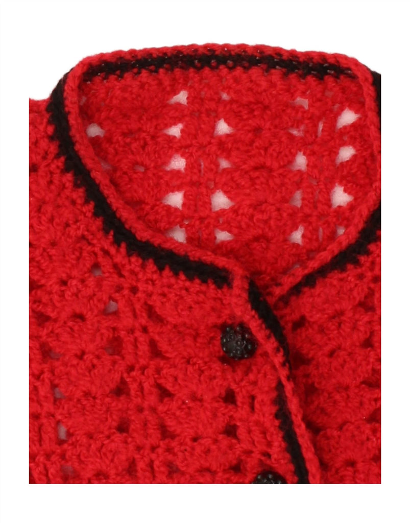 VINTAGE Womens Short Sleeve Crochet Cardigan Sweater UK 14 Medium Red Vintage Vintage and Second-Hand Vintage from Messina Hembry 
