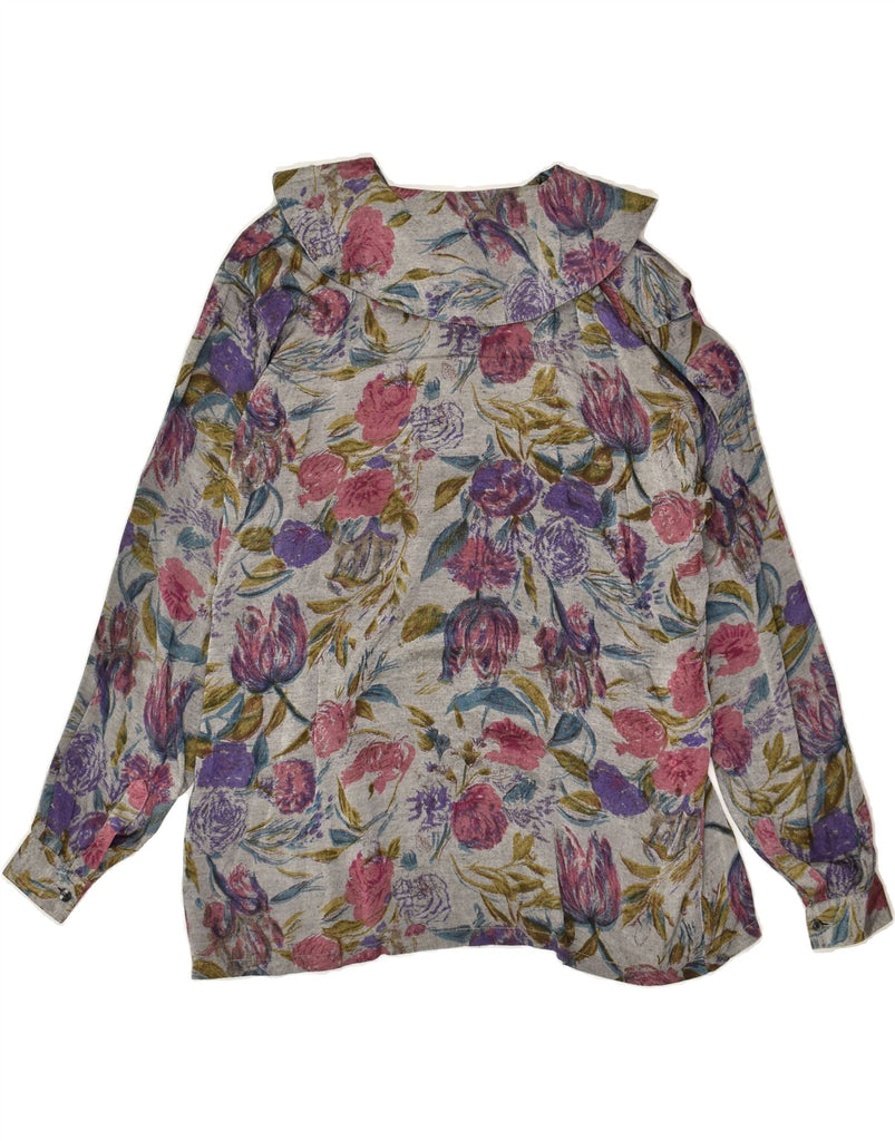 VINTAGE Womens Shirt Blouse UK 14 Medium Grey Floral | Vintage Vintage | Thrift | Second-Hand Vintage | Used Clothing | Messina Hembry 