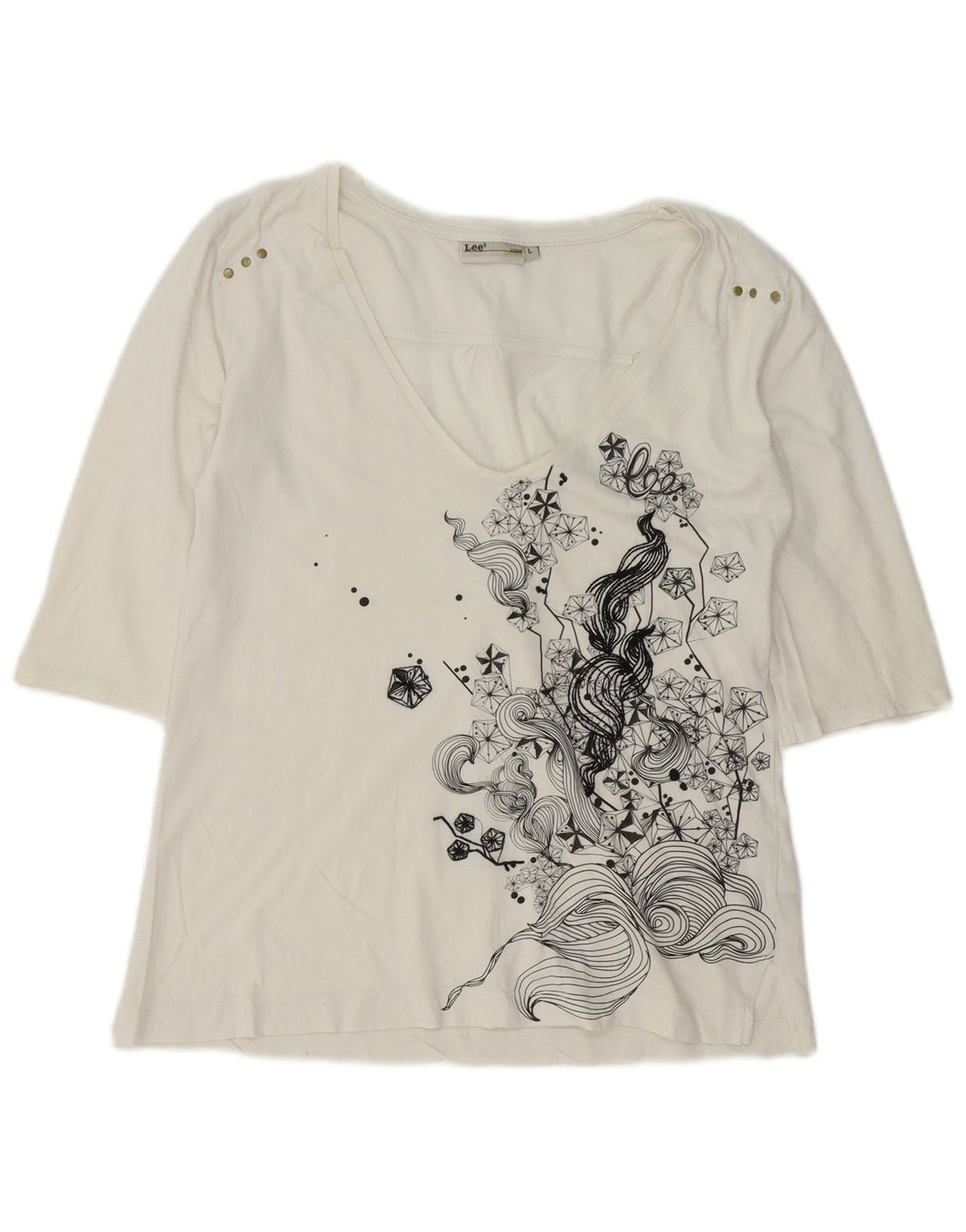 Lee Womens Top 3/4 Sleeve UK 16 Large White Cotton