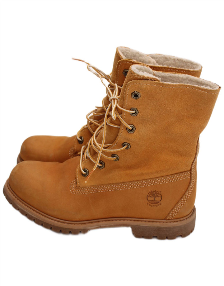 Timberland Womens Leather Shearling Style Boots UK Size 5.5 Brown Leather