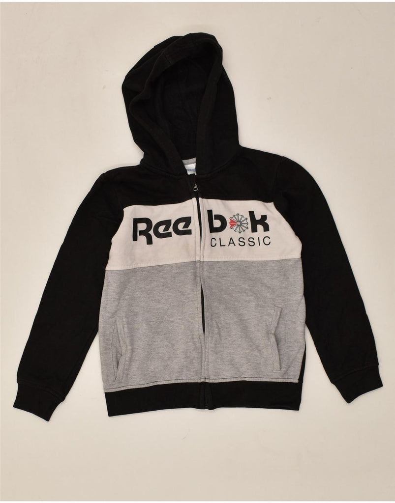 REEBOK Boys Graphic Zip Hoodie Sweater 6-7 Years Black Colourblock Cotton | Vintage Reebok | Thrift | Second-Hand Reebok | Used Clothing | Messina Hembry 