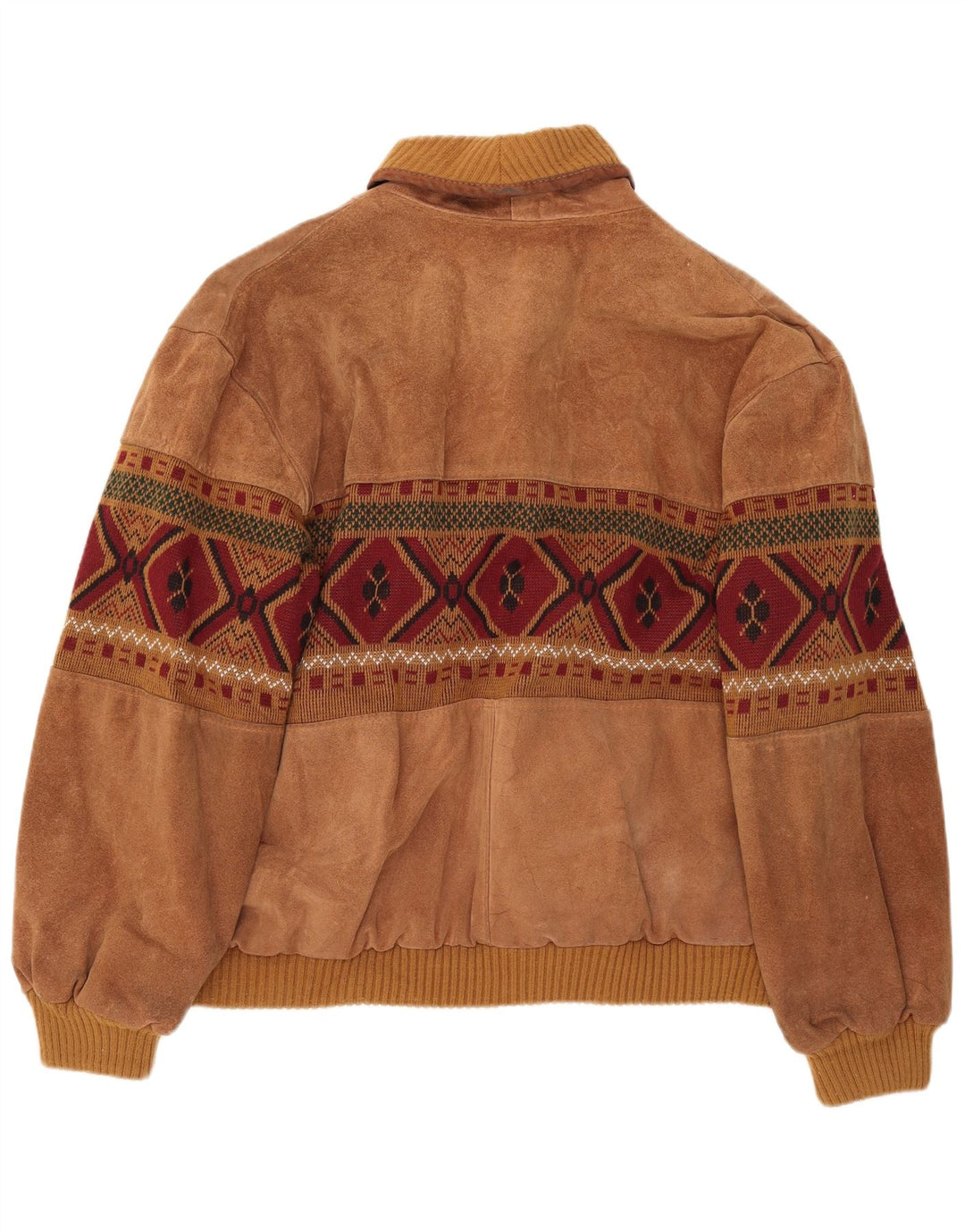 Vintage Mens Suede Bomber Jacket UK 42 XL Brown Geometric