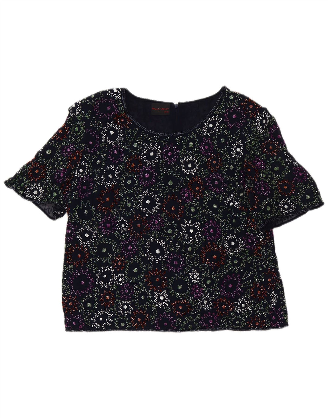 Frank Usher Womens Blouse Top UK 20 2XL Navy Blue Floral Polyester