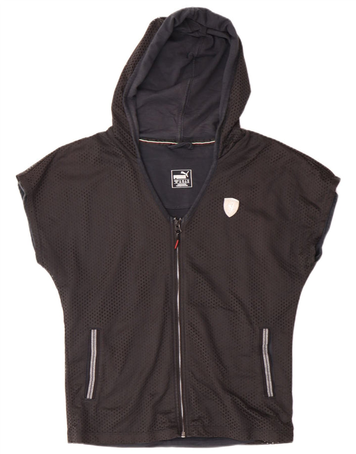 Puma Womens Hooded Short Sleeve Tracksuit Top Jacket UK 10 Small Black