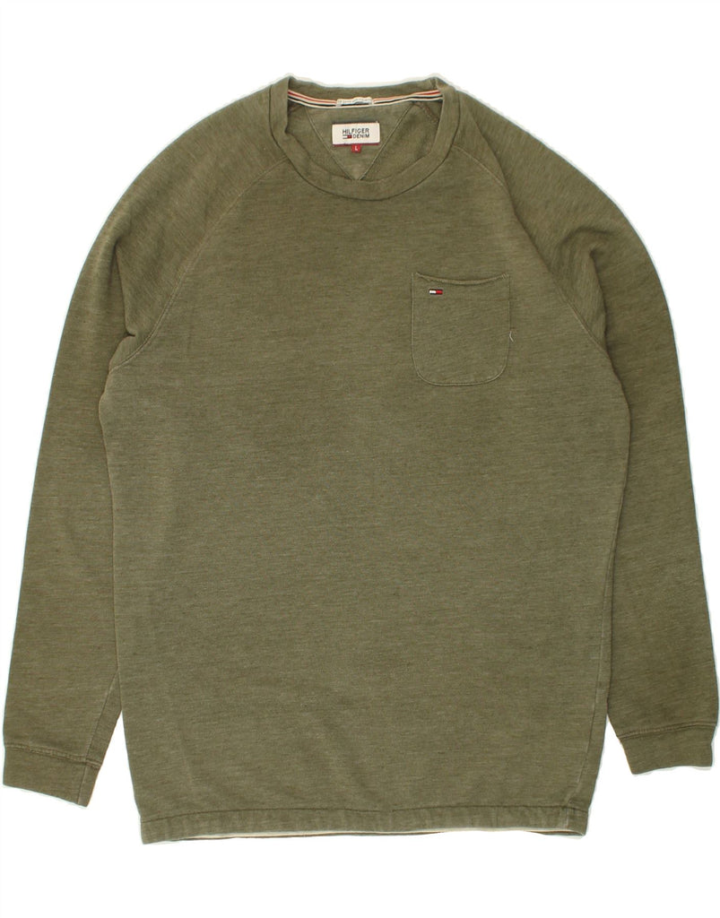 TOMMY HILFIGER Mens Sweatshirt Jumper Large Khaki | Vintage Tommy Hilfiger | Thrift | Second-Hand Tommy Hilfiger | Used Clothing | Messina Hembry 