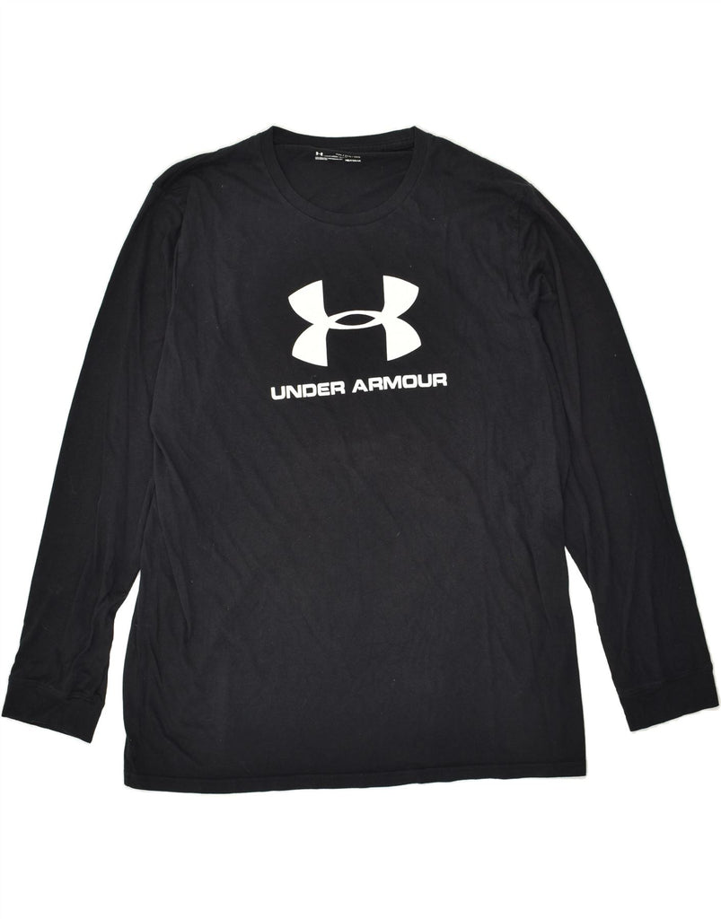UNDER ARMOUR Mens Heat Gear Graphic Top Long Sleeve 2XL Black Cotton | Vintage Under Armour | Thrift | Second-Hand Under Armour | Used Clothing | Messina Hembry 