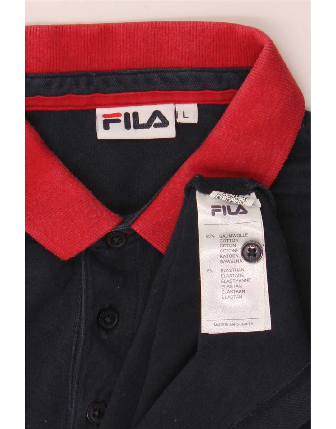 Fila Mens Polo Shirt Large Navy Blue Colourblock Cotton