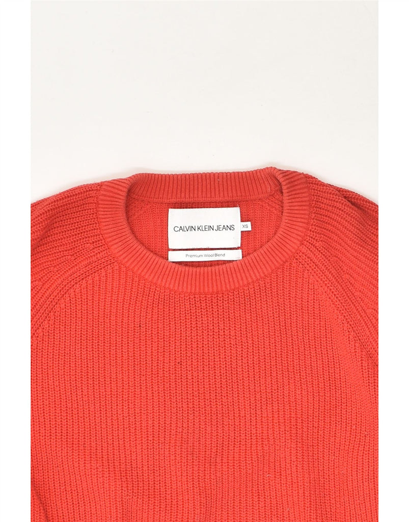 CALVIN KLEIN Womens Crop Crew Neck Jumper Sweater UK 6 XS Red Cotton | Vintage Calvin Klein | Thrift | Second-Hand Calvin Klein | Used Clothing | Messina Hembry 