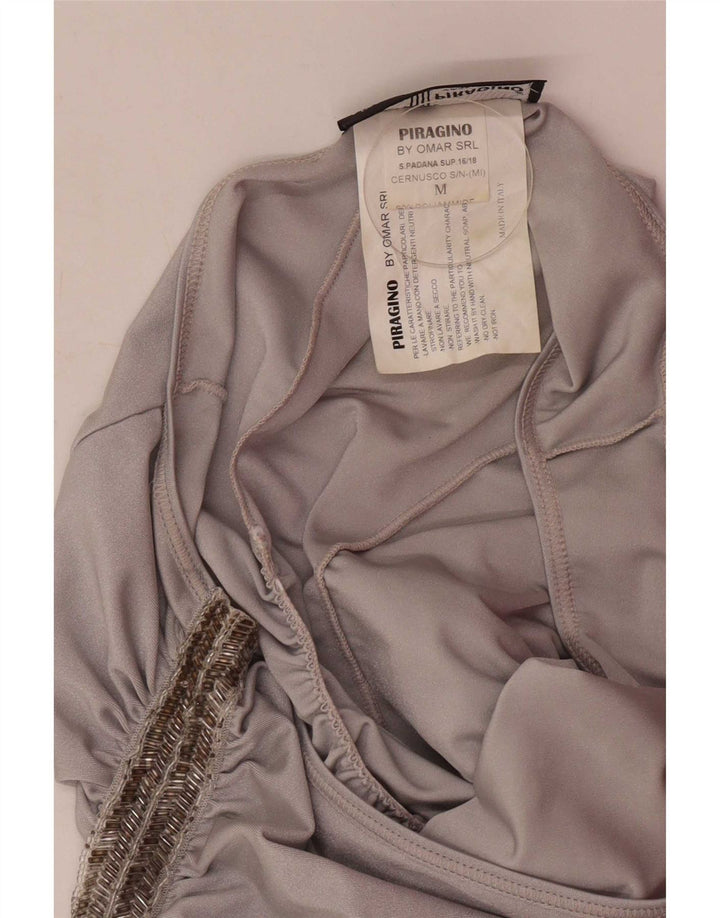 Vintage Womens One Shoulder Dress UK 12 Medium Silver Polyamide