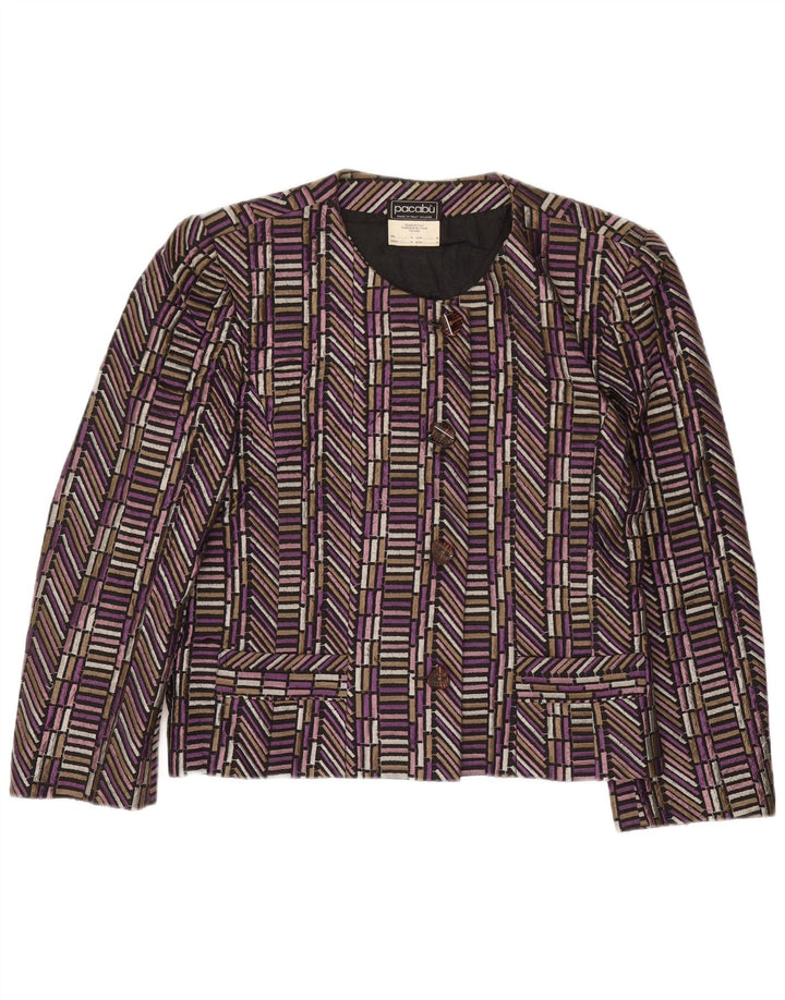 Vintage Womens 4 Button Blazer Jacket UK 14 Medium Purple Geometric Silk