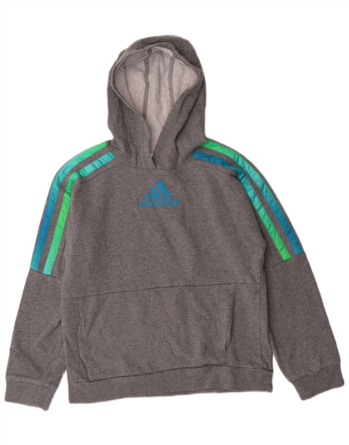 ADIDAS Boys Graphic Hoodie Jumper 14-15 Years Large Grey Cotton