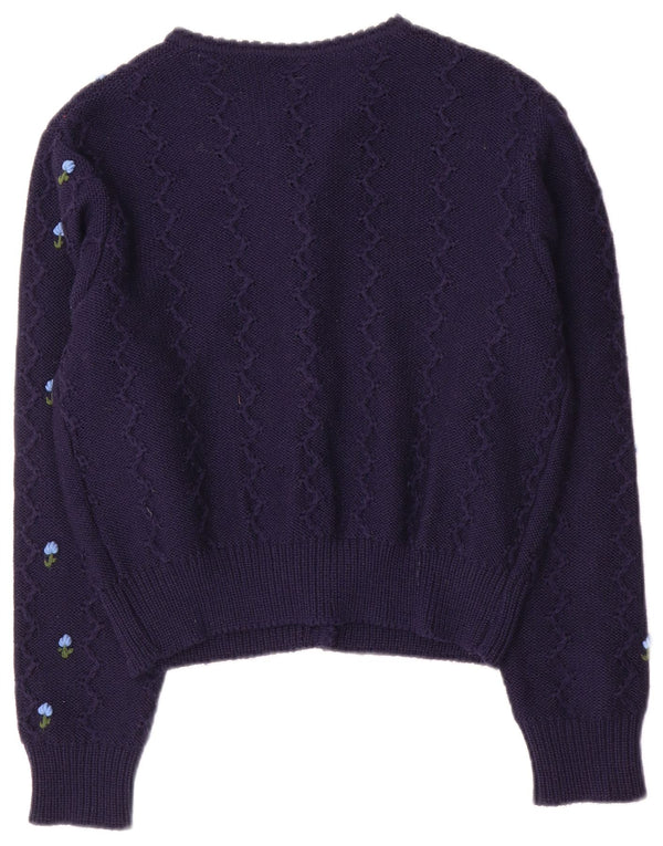 Vintage Womens Crop Cardigan Sweater UK 12 Medium Navy Blue Floral