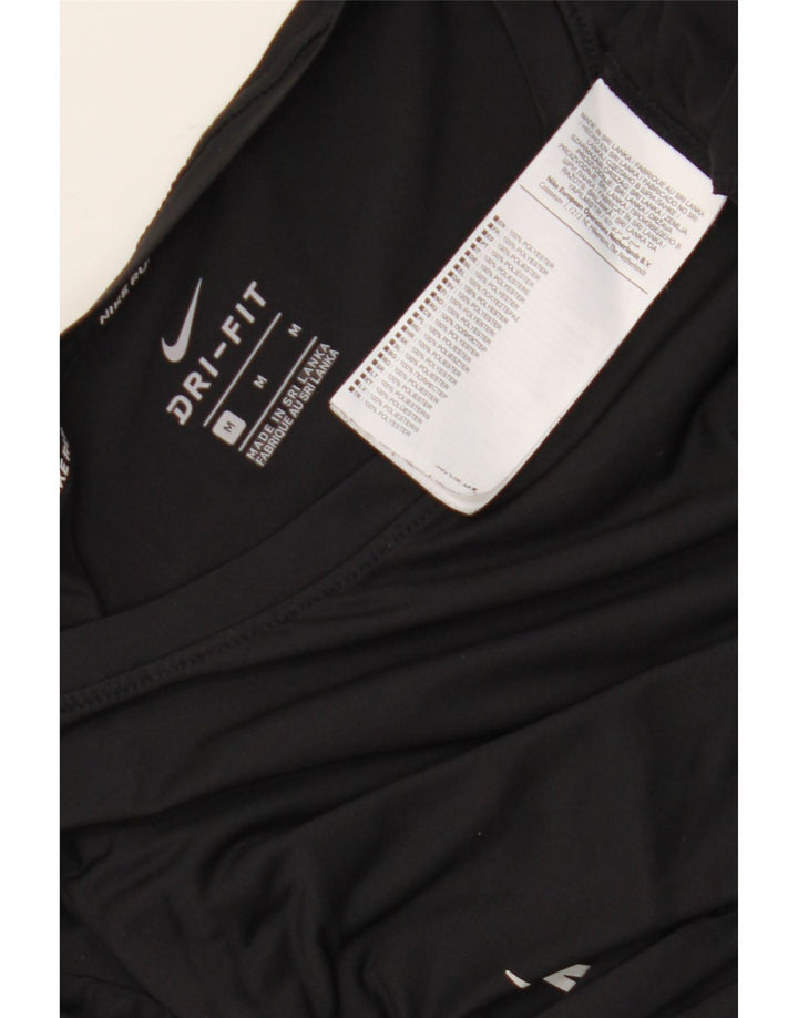 Nike Womens Dri Fit Graphic Top Long Sleeve UK 14 Medium Black Polyester
