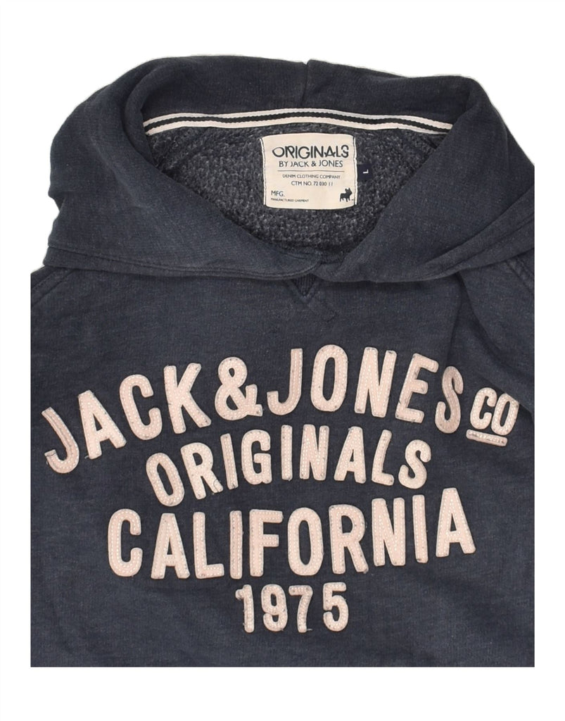 JACK & JONES Womens Graphic Hoodie Jumper UK 16 Large Navy Blue Cotton | Vintage Jack & Jones | Thrift | Second-Hand Jack & Jones | Used Clothing | Messina Hembry 