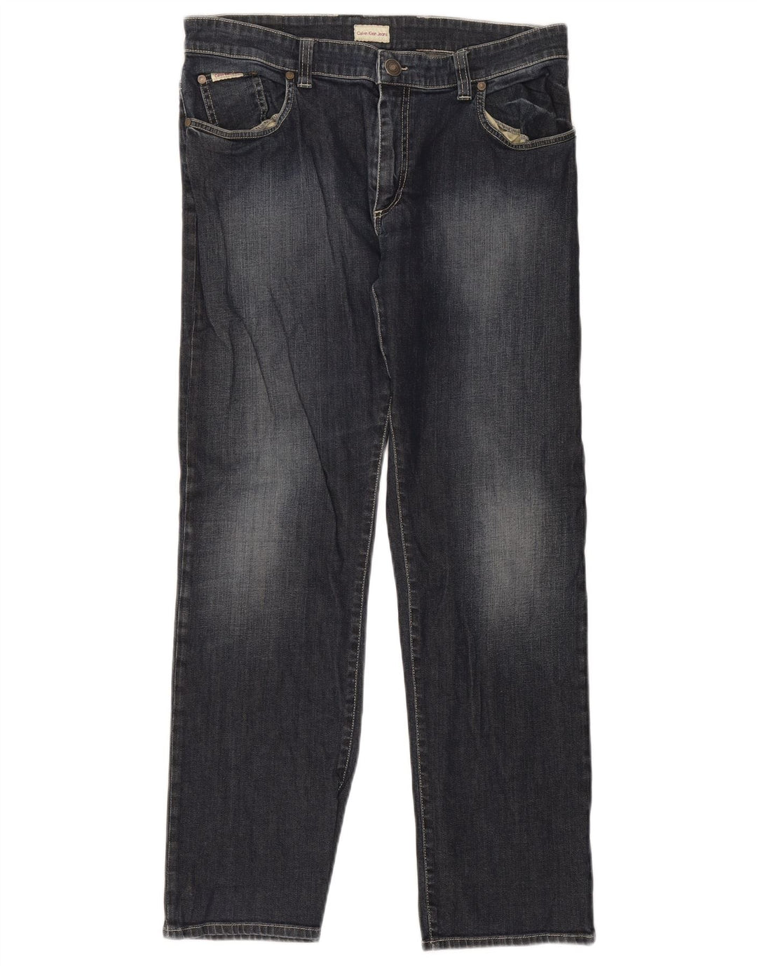 Calvin Klein Mens Straight Jeans W34 L30 Navy Blue Cotton