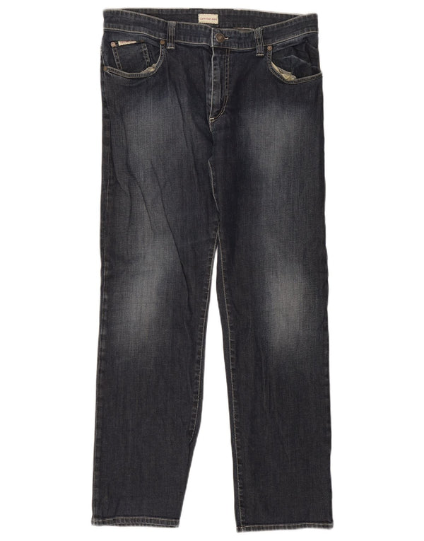 Calvin Klein Mens Straight Jeans W34 L30 Navy Blue Cotton