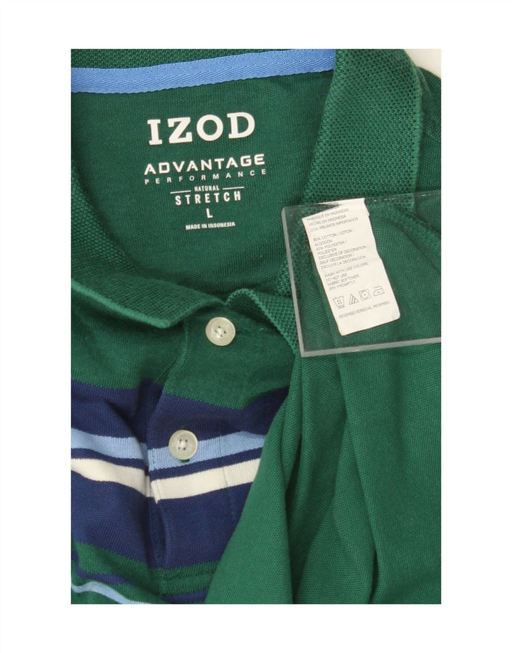 IZOD Mens Stretch Polo Shirt Large Green Colourblock Cotton Vintage Izod and Second-Hand Izod from Messina Hembry 