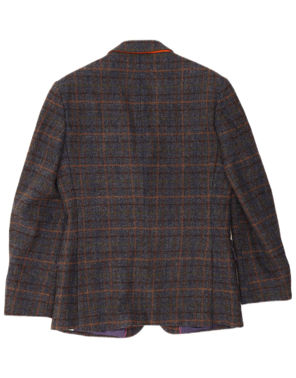 VINTAGE Mens 2 Button Blazer Jacket UK 38 Medium Navy Blue Check Wool