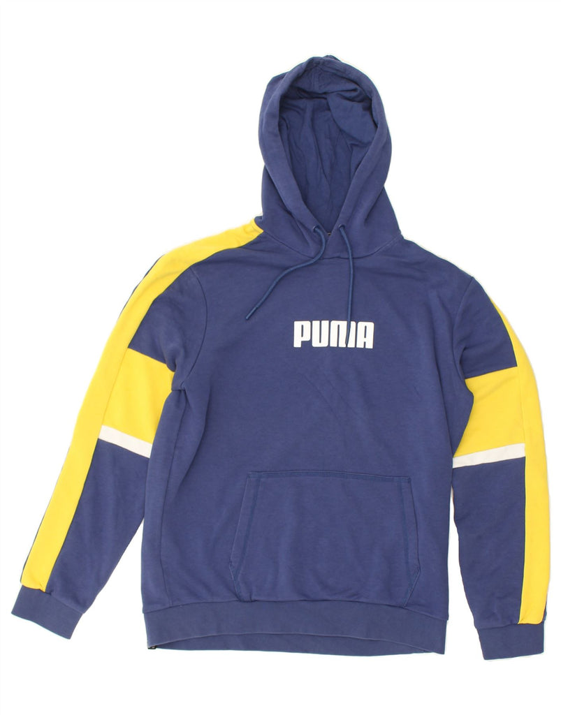 PUMA Mens Hoodie Jumper Small Blue Colourblock Cotton | Vintage Puma | Thrift | Second-Hand Puma | Used Clothing | Messina Hembry 