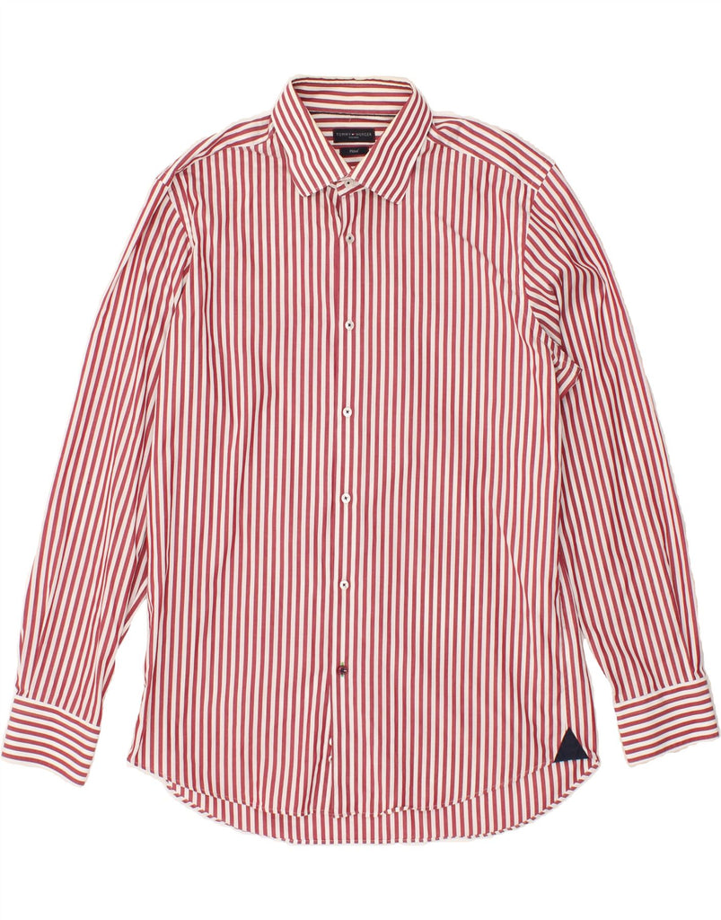 TOMMY HILFIGER Mens Fitted Shirt Size 42 16 1/2 Large Red Striped Cotton | Vintage Tommy Hilfiger | Thrift | Second-Hand Tommy Hilfiger | Used Clothing | Messina Hembry 