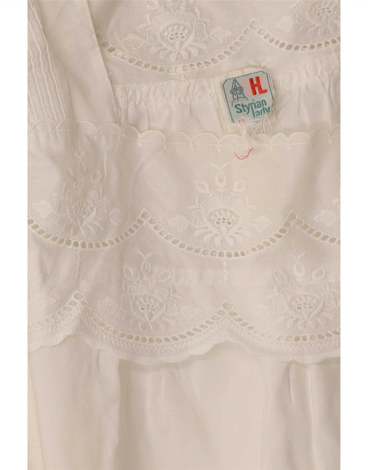 Vintage Womens Blouse Top UK 16 Large White Floral