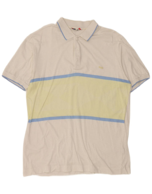 Fila Mens Polo Shirt IT 54 XL White Striped Cotton