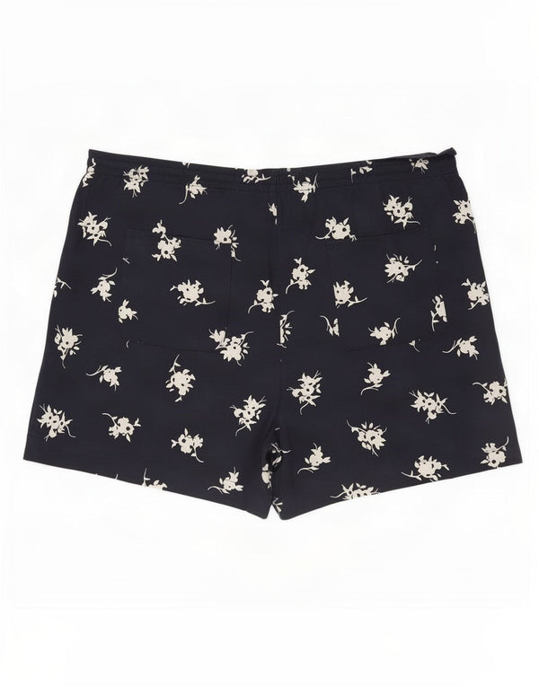 Marks & Spencer Womens Casual Shorts UK 22 3XL W44 Navy Blue Floral Cotton