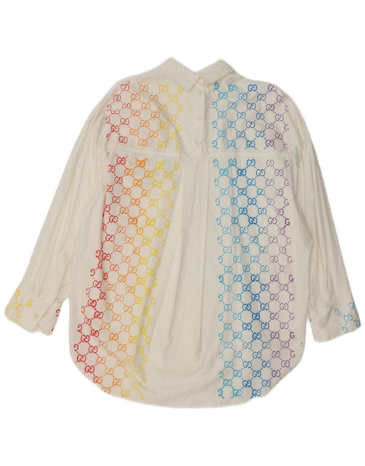 Zara Womens Oversized Shirt UK 14 Medium White Geometric Cotton