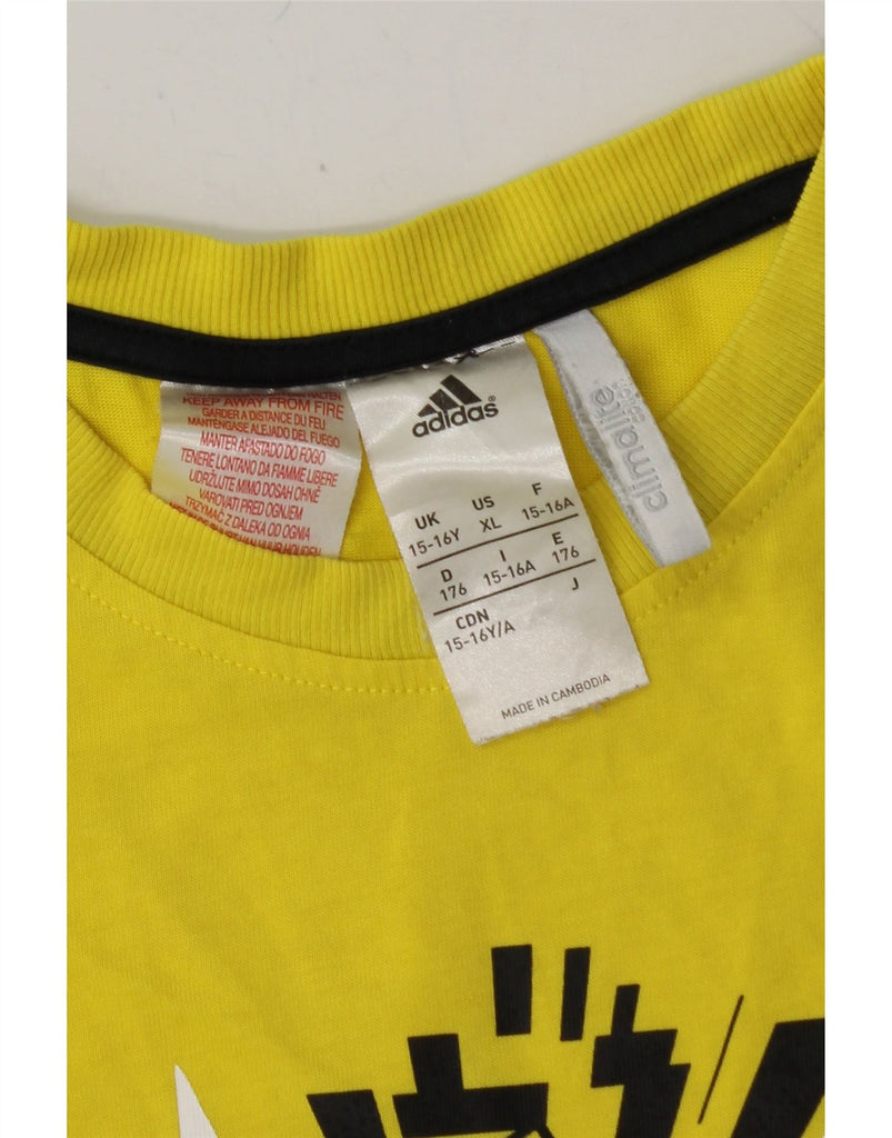 ADIDAS Boys Climalite Graphic T-Shirt Top 15-16 Years Yellow Cotton Vintage Adidas and Second-Hand Adidas from Messina Hembry 