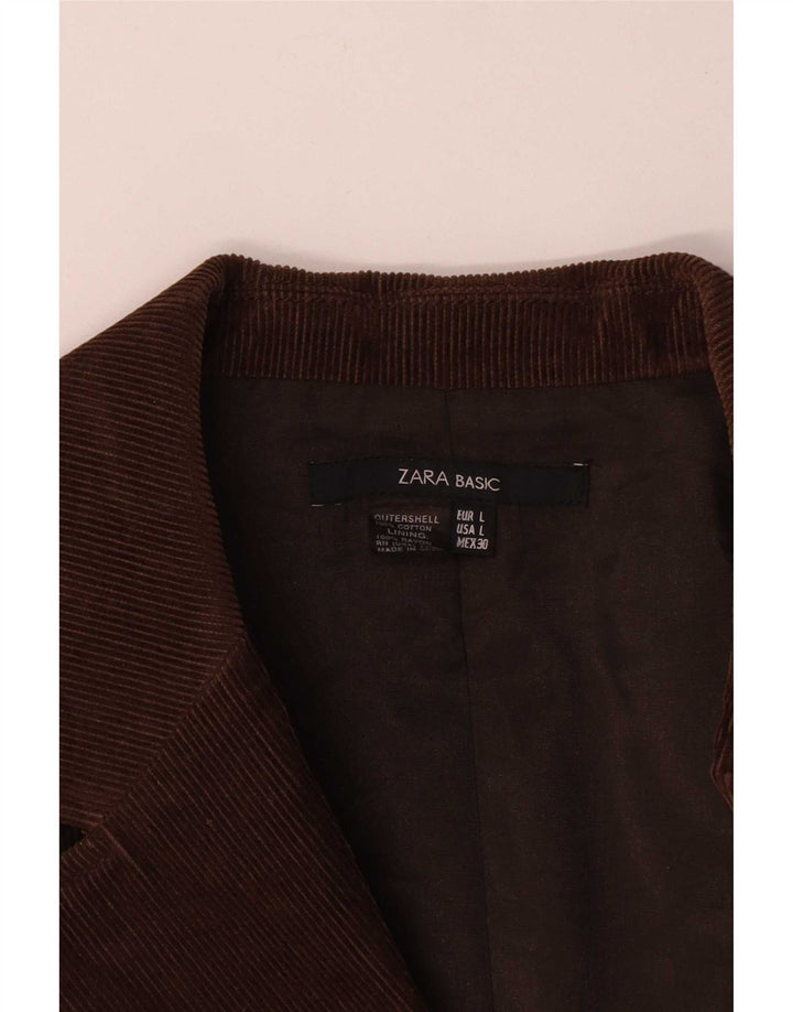 Zara Womens 3 Button Corduroy Blazer Jacket UK 14 Large Brown Cotton