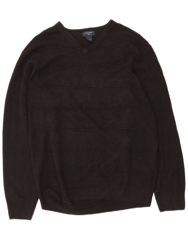 Dockers Mens V-Neck Jumper Sweater 2XL Black Acrylic