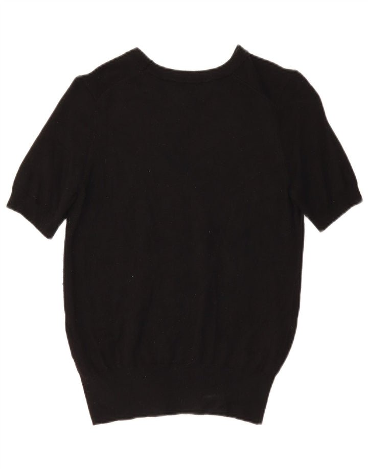 Zara Womens Knit Short Sleeve Blouse Top UK 12 Medium Black Viscose