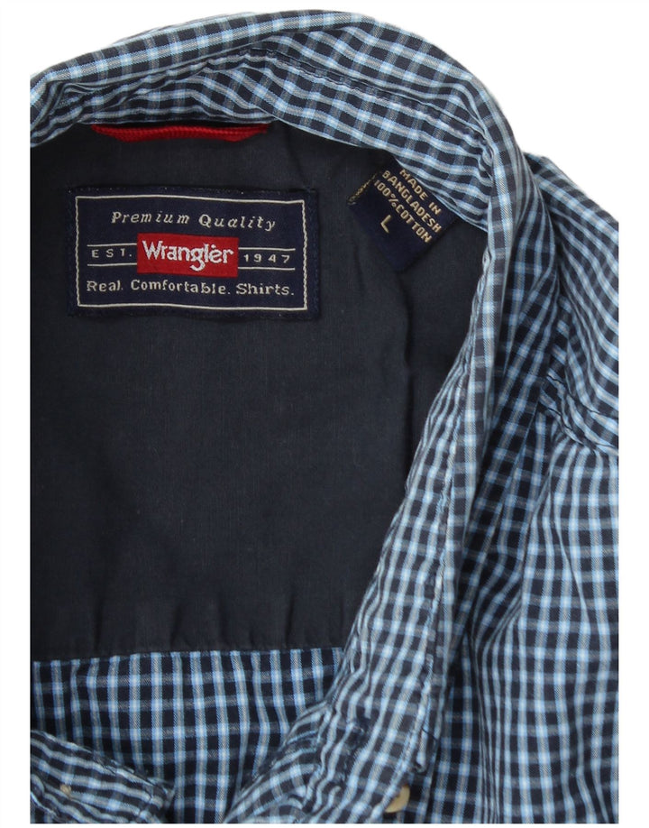 Wrangler Mens Shirt Large Blue Check Cotton