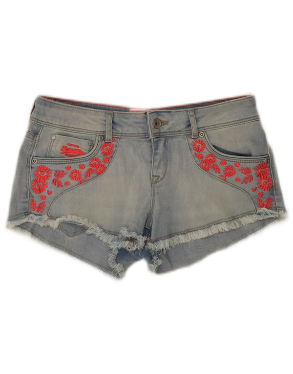 Superdry Womens Denim Shorts W26 Small Blue Floral Cotton
