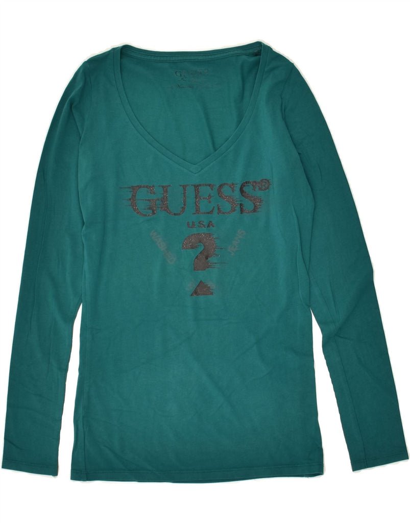 GUESS Womens Graphic Top Long Sleeve UK 10 Small Green | Vintage Guess | Thrift | Second-Hand Guess | Used Clothing | Messina Hembry 