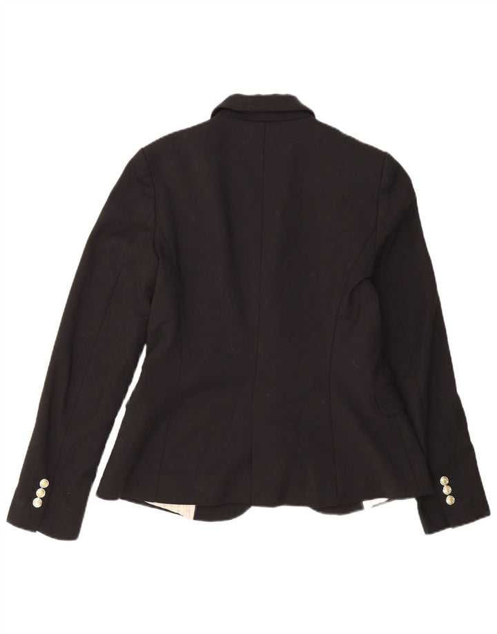 Zara Womens 1 Button Blazer Jacket UK 12 Medium Black Cotton