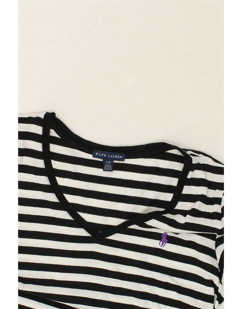 RALPH LAUREN Womens T-Shirt Top UK 14 Large Black Striped Cotton | Vintage Ralph Lauren | Thrift | Second-Hand Ralph Lauren | Used Clothing | Messina Hembry 