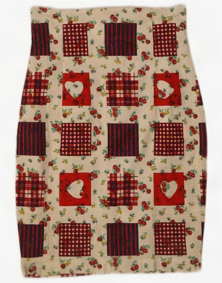 Vintage Womens Pencil Skirt Small W26 Multicoloured Patchwork Cotton