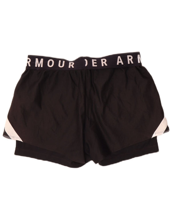 Under Armour Womens Heat Gear Sport Shorts UK 14 Large Black Colourblock
