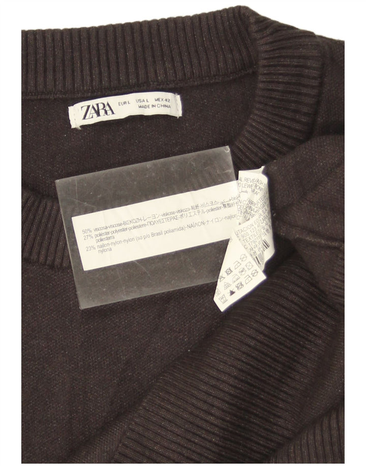 Zara Mens Crew Neck Jumper Sweater Large Grey Viscose