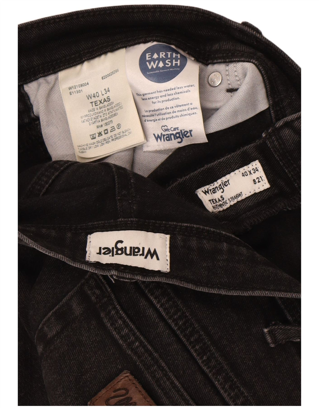 Wrangler Mens Texas Straight Jeans W40 L30 Black Cotton