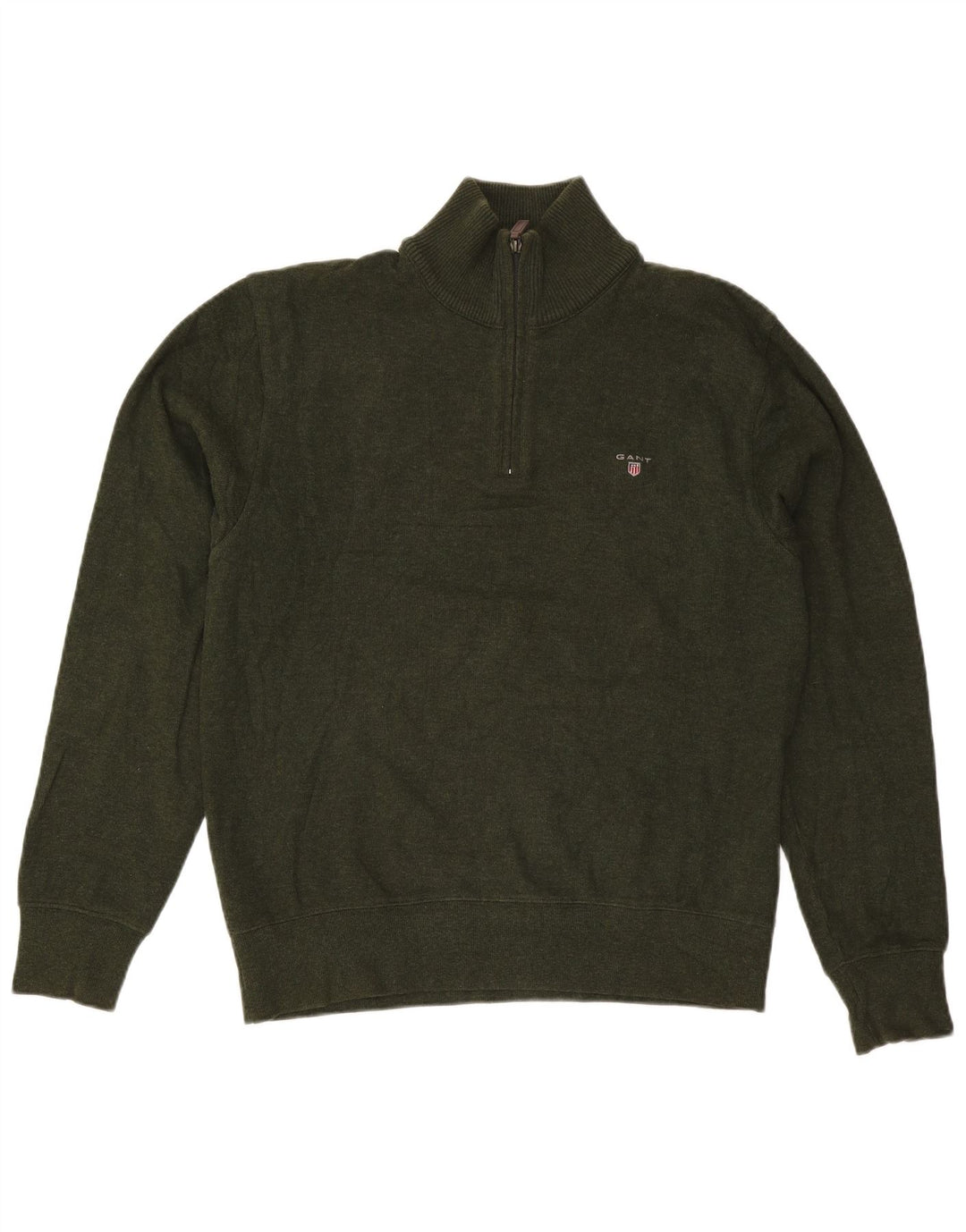 Gant Mens Zip Neck Jumper Sweater Large Khaki Cotton