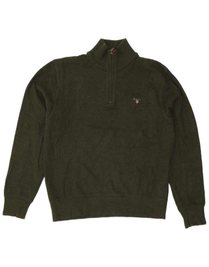Gant Mens Zip Neck Jumper Sweater Large Khaki Cotton