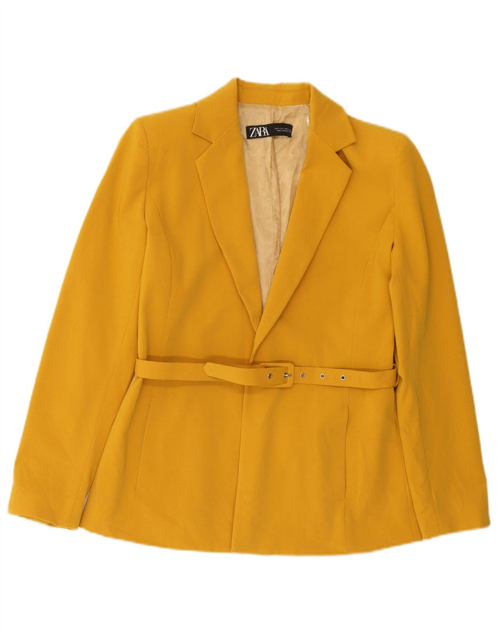 Zara Womens Belted Blazer Jacket UK 10 Small Yellow Polyester