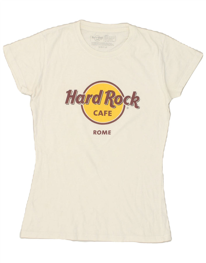 HARD ROCK CAFE Womens Rome Graphic T-Shirt Top UK 10 Small White Cotton | Vintage Hard Rock Cafe | Thrift | Second-Hand Hard Rock Cafe | Used Clothing | Messina Hembry 